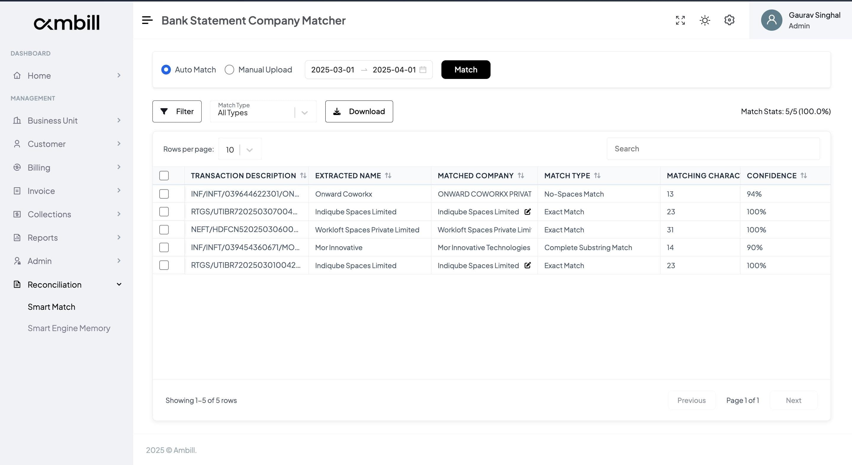 Bank Statement Matcher Screenshot